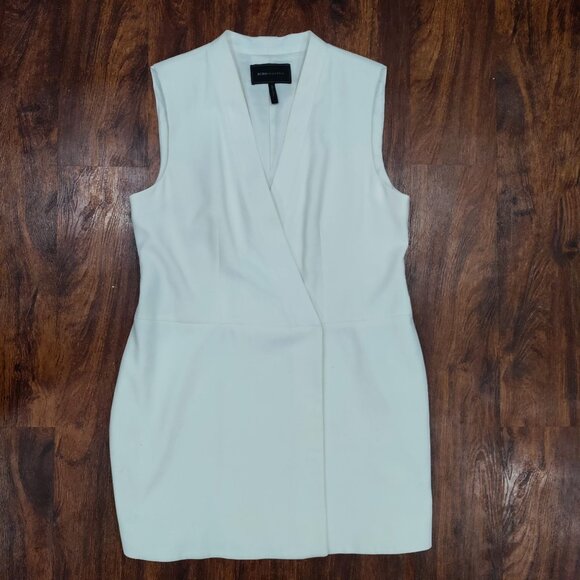 BCBGMAXAZRIA Off White V-Neck Caryn Wrap Vest Mini Dress Women's Large Elegant - Picture 5 of 15